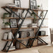 Industrial Bookshelf, Vintage 5-Tier Tall Bookcase with Wood and Metal Frame, Rustic Large Display Shelf for Home Office, 72" H X 47" L X 12" W, Rustic Brown