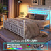 54" Metal King Bed Frame with Tall Headboard & Footboard, LED Light King Bed Frame, Strong Metal Slats Support and Noise-Free Design with under Bed Storage/No Box Spring Needed/White