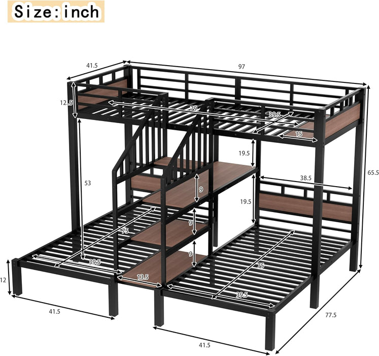 Metal Triple Bunk Bed JetBlackFinish IndustrialGrade
