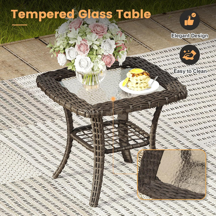 8 Pieces Patio Furniture Set with 45-Inch Firepit, Outdoor Wicker Conversation Set with 3-Seat Sofa, 4 Swivel Rocker and Metal Top Fire Pit Table & 2 Side Table for Garden, Beige Cushion