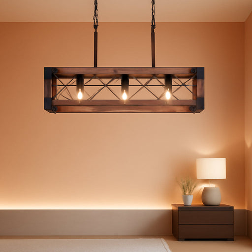 Farmhouse Kitchen Island Lighting, 5-Light Dining Room Light Fixture, Farmhouse Linear Chandelier with Solid Wood for Dining Room Kitchen Bar Pool Table