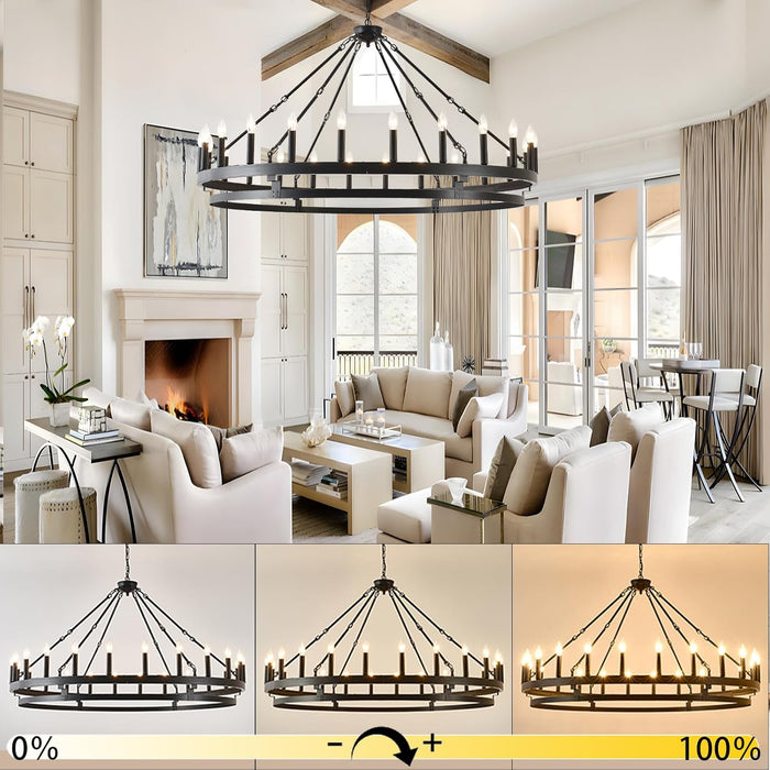 53Inch Black Wagon Wheel Chandelier Farmhouse Industrial