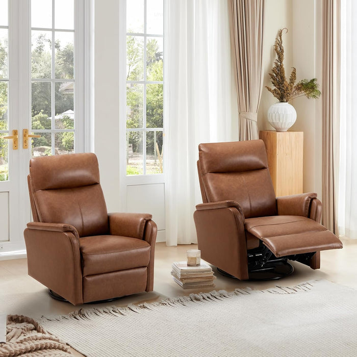 Swivel Rocking Recliner with Footrest and Leather