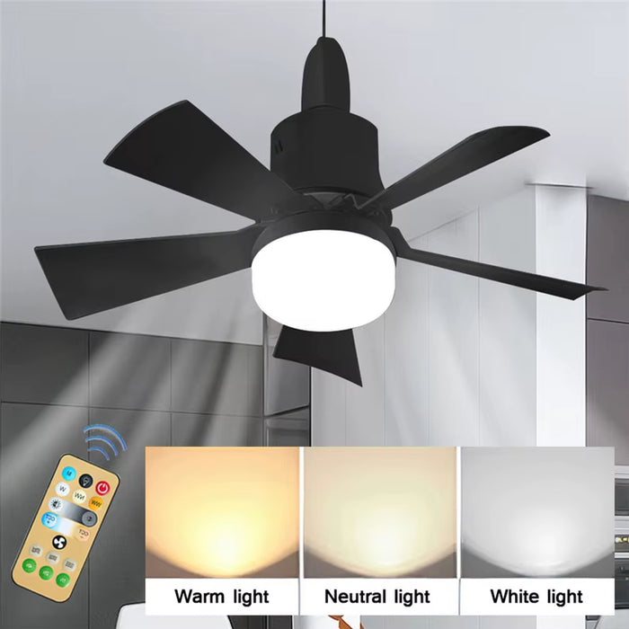 LED Ceiling Fan with Light E27 Socket Remote Control Dimmable 30W Modern Smart Wireless Fans Lighting for Bedroom Garage Kitchen