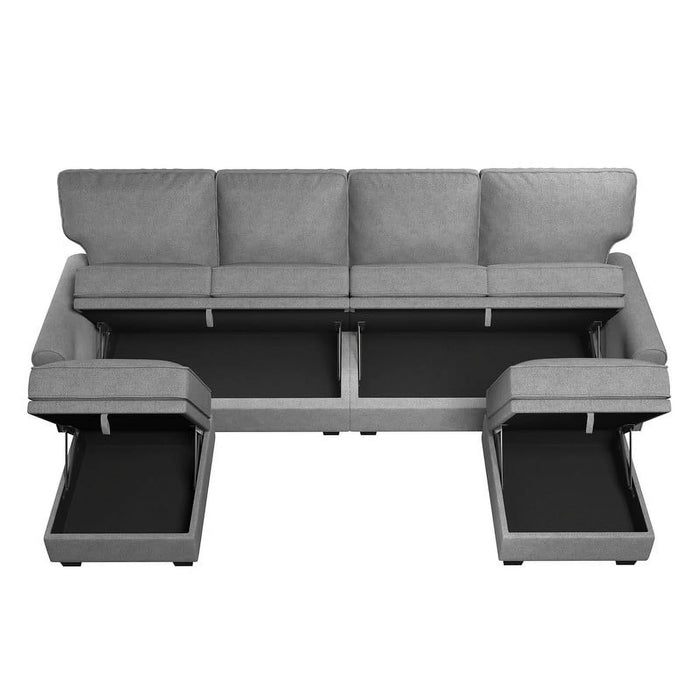 Modern Storage Sectional Sofa Couch U-Shaped with Storage Ottomans for Living Room Furniture Sets, Light Grey