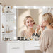 Vanity Desk with LED Light Mirror & Power Outlet, 3 Adjustable Light Color, Makeup Vanity with 7 Drawers, 4 Shelves, 5 Jewel Hooks, White Vanity for Bedroom, Girls Vanity