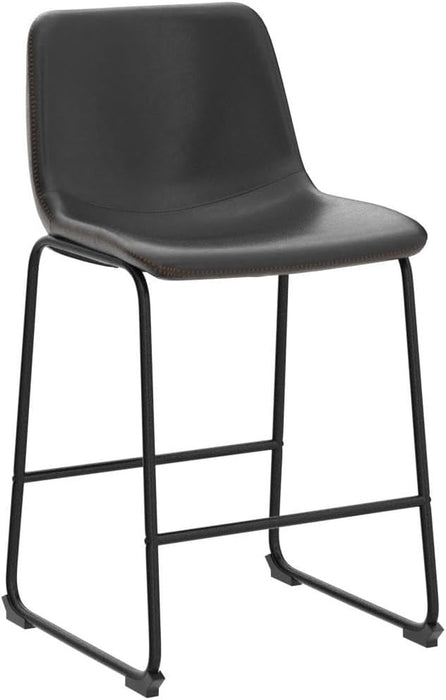 Bar Stools Set of 2, Counter Height Bar Stools with Back, 26 Inch Armless Industrial Faux Leather Barstools with Metal Legs and Footrest, Modern Dining Chairs for Home Kitchen Island, Black