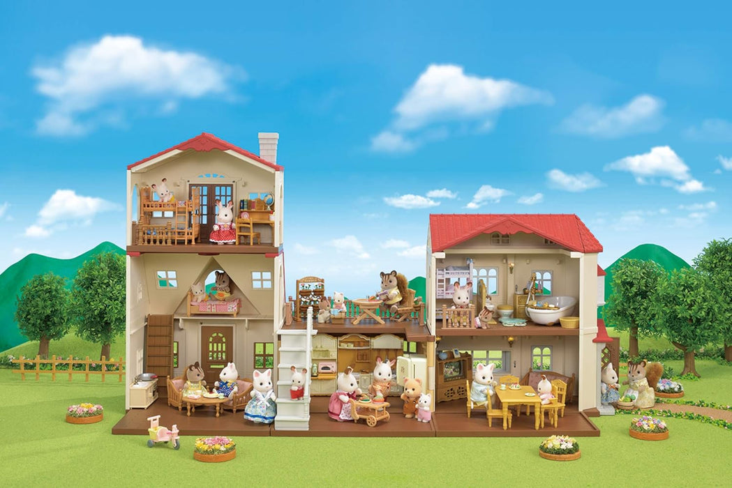 Red Roof Grand Mansion Gift Set, Dollhouse Playset with 3 Figures, Furniture, Vehicle and Accessories