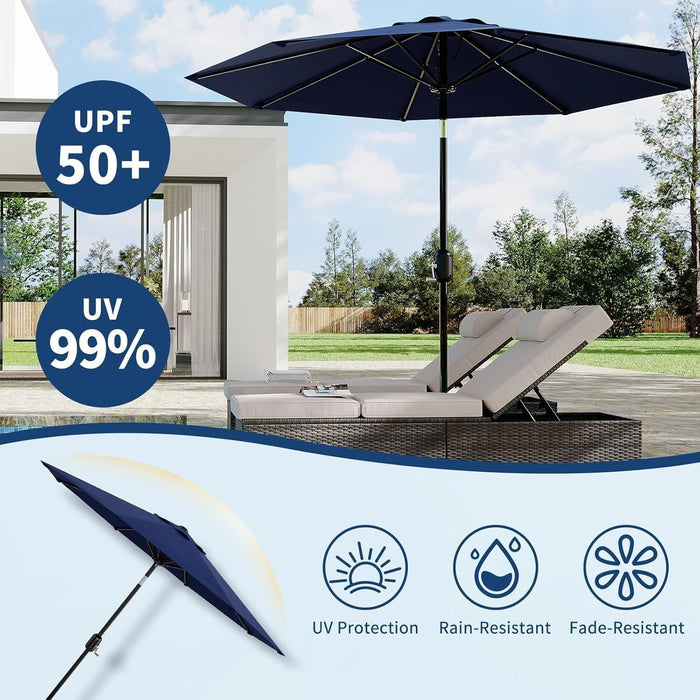 Patio Umbrella with Solar Lights, Outdoor Table Umbrella with 8 Durable Ribs, Tilt & Crank Mechanism, Waterproof & UV Protection for Garden, Backyard, Poolside
