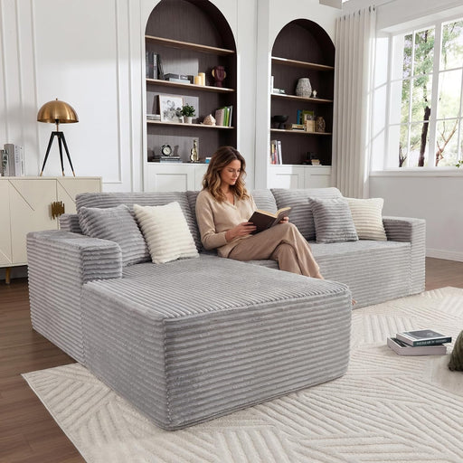 108 Inch Grey Upholstered Modular Sectional Chaise