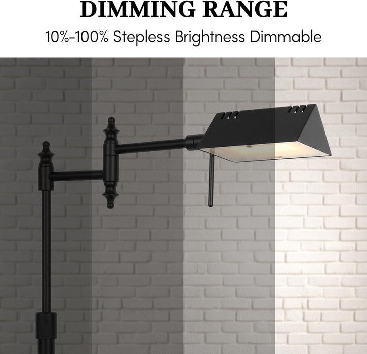 Dimmable Pharmacy Floor Lamp with Remote, 17W LED Reading Floor Lamp with 360°Swing Arm, 3 Color Temperature, Height Adjustable Black Standing Task Lamp for Living Room, Bedroom, Black