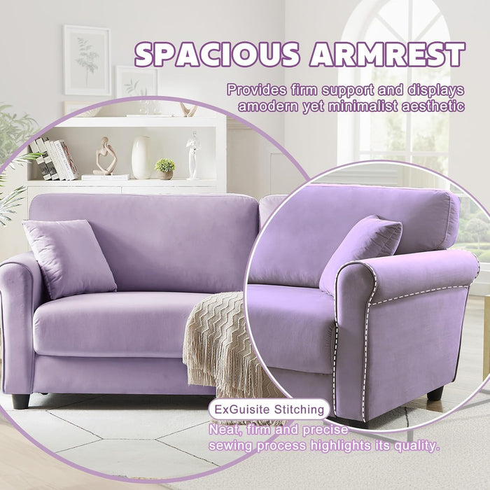 Deluxe Velvet 83 Inches Luxury Loveseat PurpleShade