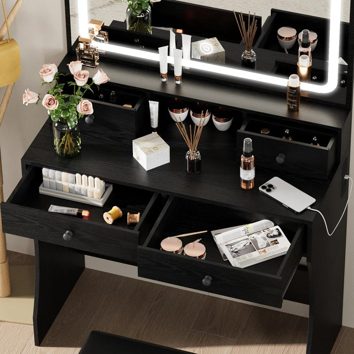 Black IntegratedLED Vanity Desk With Illuminated Mirror