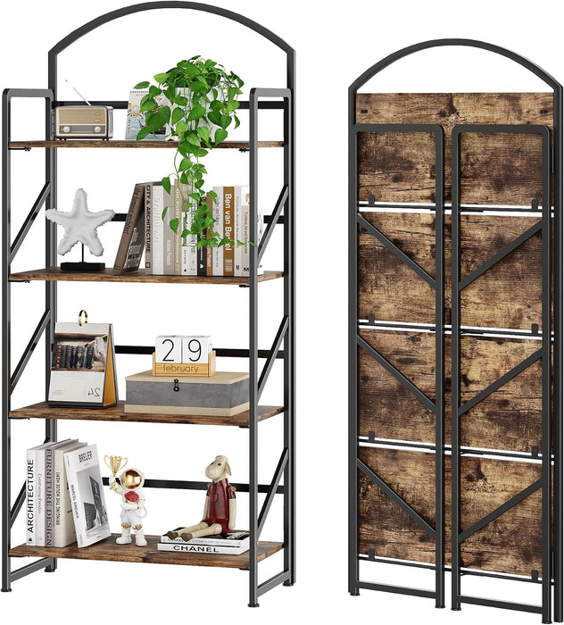 Arched Bookshelf 4 Tier Shelf Storage Organizer Bookcase,No Assembly Folding Book Shelf for Living Room,Bedroom Home Office Rack Bookhelves