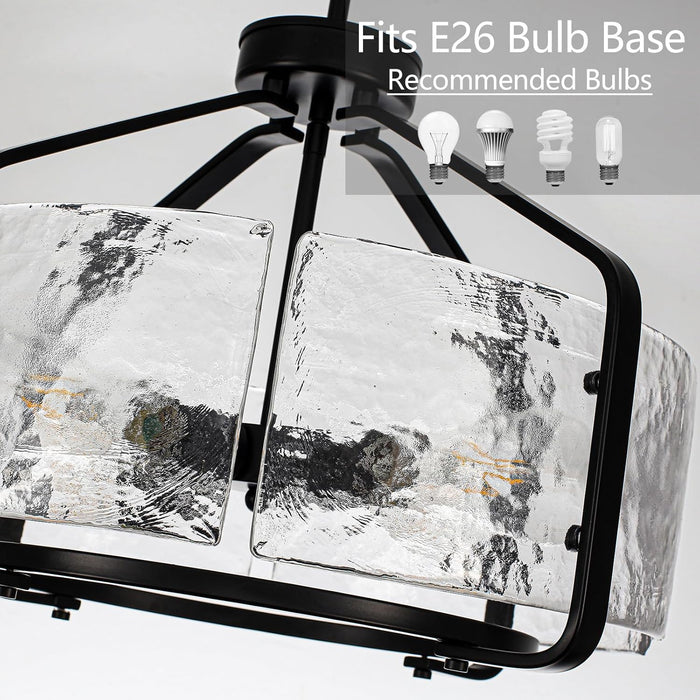 17.7 Inch Black Glass Drum Chandelier Contemporary