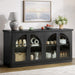 63 Inch Sideboard Buffet Cabinet with Glass Doors, Credenzas Cabinet, Black | 4 Doors, Arched, Large, Adjustable Shelves, Modern Style, for Living Room, Kitchen, Entryway