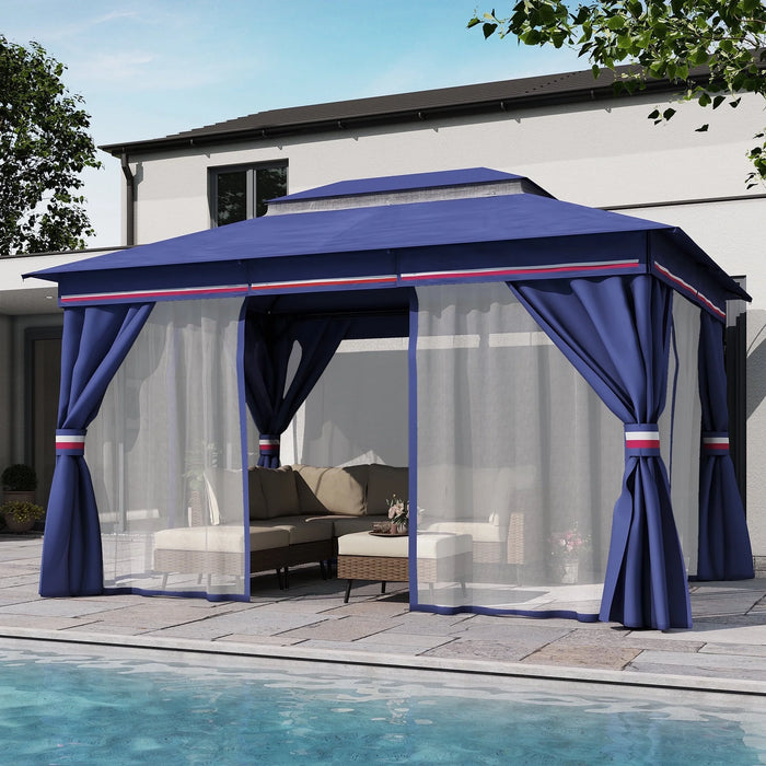 10'X13' Patio Gazebo, Double Roof Outdoor Shelter Tent with Mosquito Nettings and Privacy Screens, Classic Blue