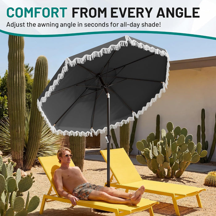 9FT 2 Tier Fringe Patio Umbrella W/Tilt