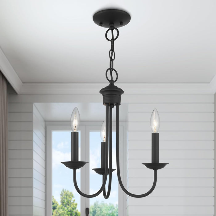 Blackened Steel Three Light Chandelier Living Room