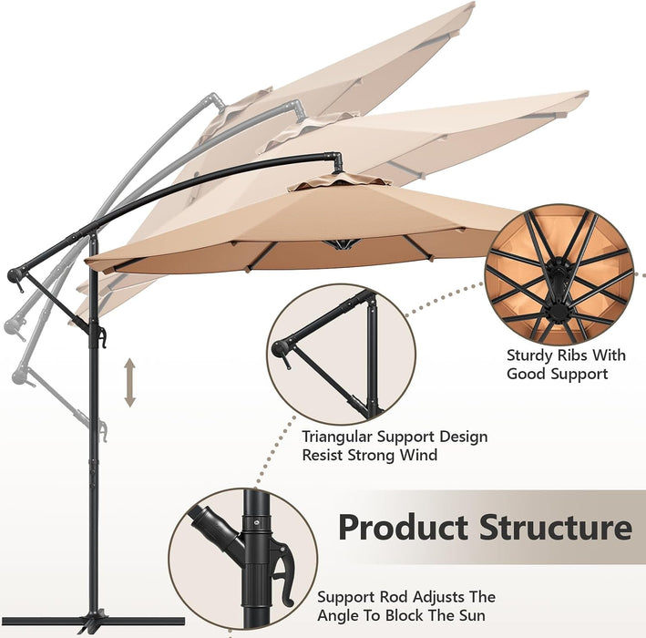 10FT Patio Umbrella, Cantilever Offset Hanging Market Umbrella
