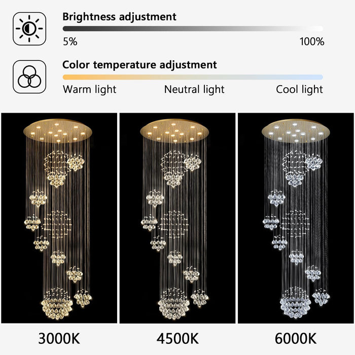 D32 X H100 Modern Large Chandelier for Foyer Glam Chandelier Raindrop Crystal Chandeliers LED Dimmable High Ceiling Light Fixtures for Staircaes Hallway Entryway Gold