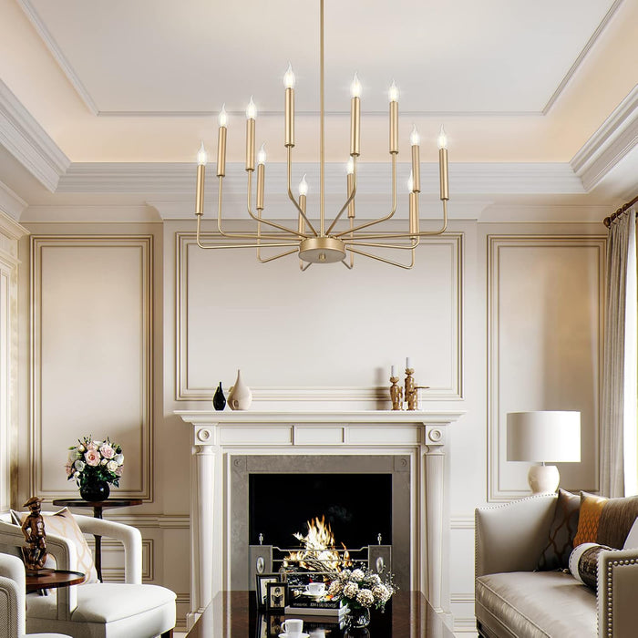Modern Gold Farmhouse Chandeliers, 12-Light Industrial Metal Chandelier Lighting, Classic Candle Hanging Pendant Light Fixtures for Kitchen, Dining Room, Living Room, Entryway