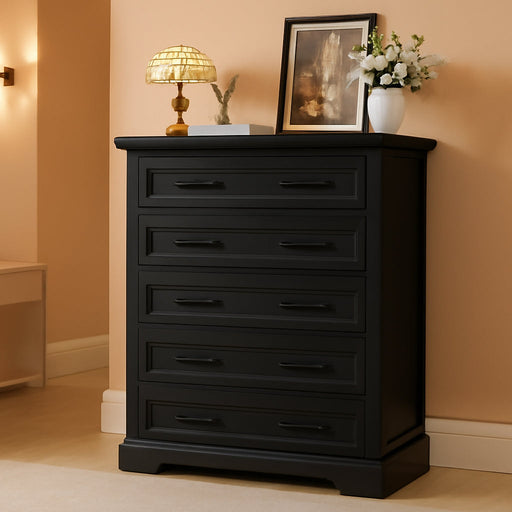 Tall Dresser for Bedroom,Farmhouse 5 Drawers Dresser, Chest of Drawer Chest, Multi-Tier Clothing Storage Cabinet, Black
