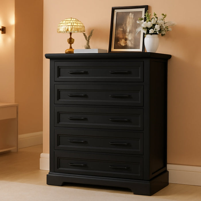 Tall Dresser for Bedroom,Farmhouse 5 Drawers Dresser, Chest of Drawer Chest, Multi-Tier Clothing Storage Cabinet, Black