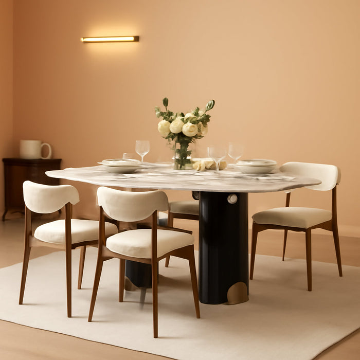 Dining Chairs Set of 4, Upholstered Wooden Dining Room Chairs, Mid Century Modern Fabric Kitchen Chair with Ergonomic Curved Backrest, Beige (Only Chairs)