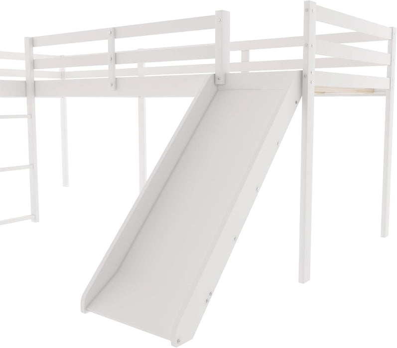 L-Shaped Twin Size Loft Bed with Ladder