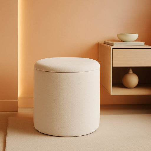 Ottoman Poufs with Storage,Soft Upholstered Vanity Stool,Multifunctional Ottomans Coffee Table Padded Seat Foot Rest for Living (White M)