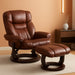 Allie Leathersoft Upholstered Recliner with Footrest, Arms, and Headrest, Padded Swivel Recliner Chair and Ottoman Set, Brown Vintage
