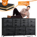 16 Drawer TV Stand Black Dresser 51"W for 60" TV – Long Dresser with 3 Power Outlets & 2 Ports, 374 LBS Load-Bearing Capacity, Space Saving Entertainment Center for Small Bedroom, Dorm, Living Room
