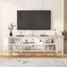 White Tv Stands for Living Room: 70" Large Entertainment Center with Storage, Modern Media Console Cabinet with Doors, Fluted Tv Table with Gold Legs (White, 70" TV Stand)