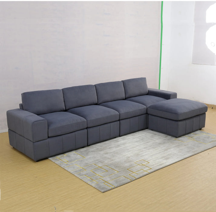 Sectional Sofa, 132" Oversized 4 Seater Couch with Ottoman for Living Room, Microfiber, Gray