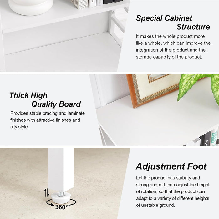 Bookshelf, 7-Tier Bookshelf, Rustic Wood Metal Bookshelves and Bookcases, Freestanding Open Bookshelf, Industrial Tall Bookcase for Home Office, Living Room and Bedroom, White