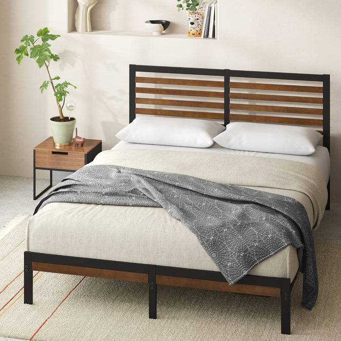 Kai Bamboo and Metal Platform Bed Frame, Sturdy Steel Frame, Queen