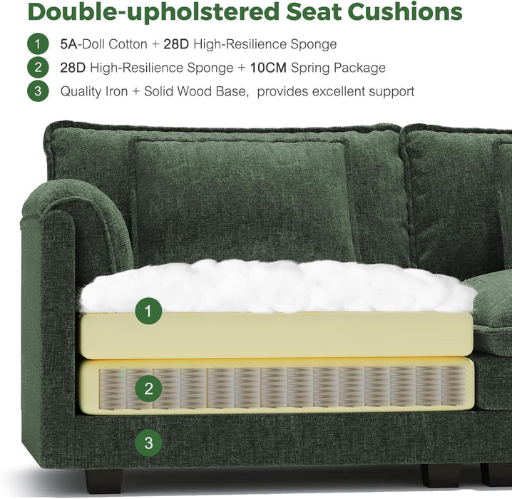Green 116Inches L Shaped Premium Chenille Sectional