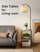 Floor Lamp with Table, Night Stand with Lamp, Narrow Side Table with 3CCT LED Bulb, Small Coffee Table, Modern End Table with Storage Shelves for Living Room Bedroom Home Décor