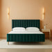 Queen Size Elton Velvet Platform Bed, Upholstered Bed Frame with Vertical Channel Tufted Headboard Footboard, Strong Wood Slats, No Box Spring Needed, Green (Queen)