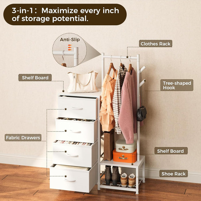 Multifunction White Dresser With Builtin Shoe Rack