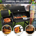 Charcoal Grill with Offset Smoker, Camping Barbecue Grill with Side Fire Box for Outdoor BBQ Smoking/Backyard Party Grilling, Thick Iron Steel & Dual Chamber Design, Thermometer & Chimney