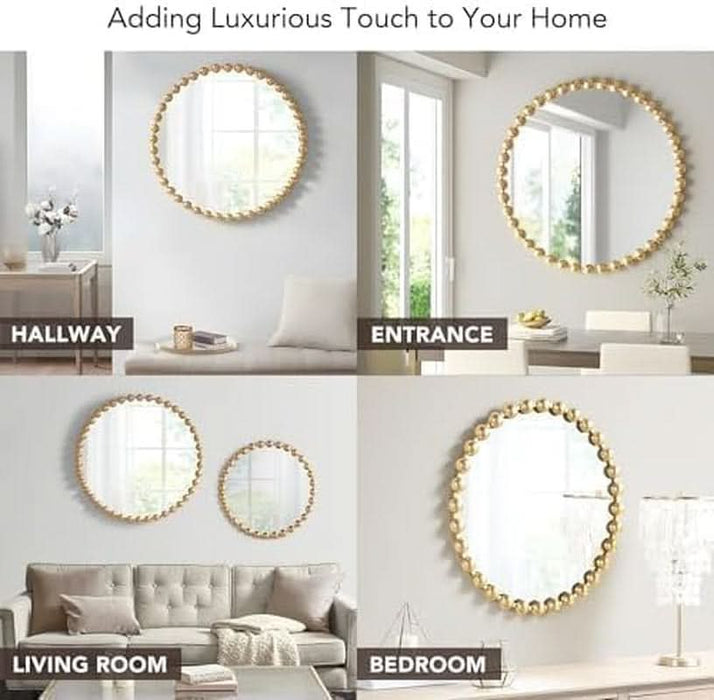 round Mirror, Metal Frame Circle Mirror 27 Inch, Wall Art Decor Mounted Hanging for Entryway, Bathroom, Hallway, Living Room, Vanity, Marlowe, Gold