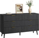 Fluted 6 Double Drawers Dresser for Bedroom, 55”Wide Modern Chest of Drawers with Deep Drawers,Curved Profile Design, Wood Drawer Organizer for Living Room, Hallway, Dark Black