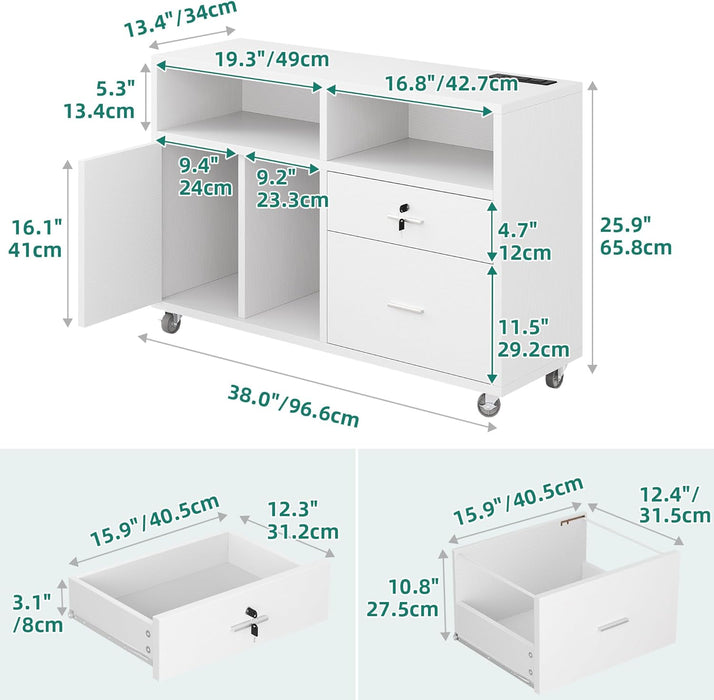 White Filing Cabinet with Charging Station & Lock