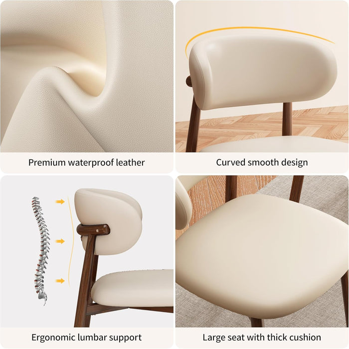 Kitchen Dining Chairs Set of 4 Modern Upholstered Leather Farmhouse Dining Room Chair, Walnut/Beige