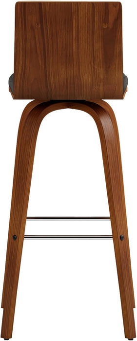 Vienna Mid-Century Modern 30" Bar Height Barstool Faux Leather Wood Finish, Grey/Walnut