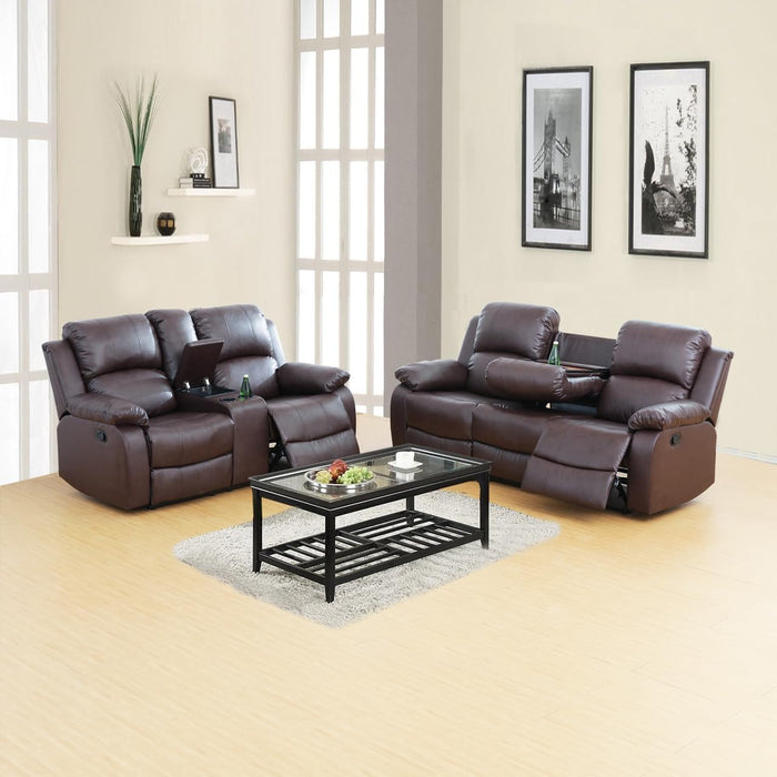 Bonded Leather Living Room Furniture Set Reclining Sofa Set Loveseat Furniture Sets in Living Room Sofa Recliners (Sofa+Loveseat, Brown)