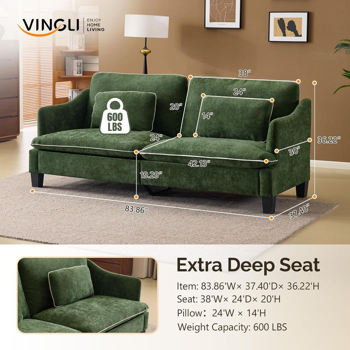 84Inch Extra Deep Luxuriously Textured LinenVelvet Sofa