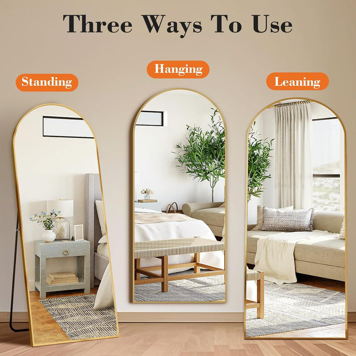 64"X21" Arched Full Length Floor Mirror, Full Body Mirror, Gold